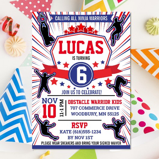 Ninja Warrior Geburtstagsparty Obstacle Course Inv Einladung