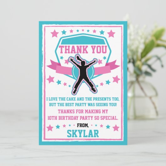 Ninja Warrior Girls Pink & Aquamarin Dankeschön Ka Dankeskarte (Stehend Vorderseite)