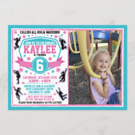 Ninja Warrior Girls Pink Aquamarines GeburtstagsFo Einladung