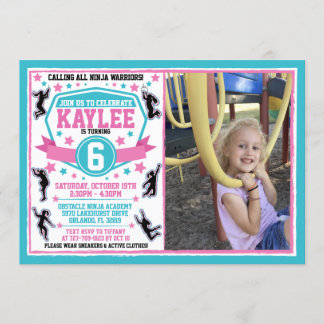 Ninja Warrior Girls Pink Aquamarines GeburtstagsFo Einladung