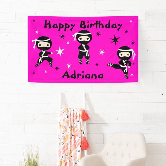 Ninja Warrior Girls Pink Birthday Party Banner (Insitu)