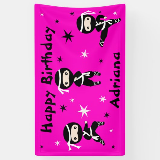 Ninja Warrior Girls Pink Birthday Party Banner (Vertikal)