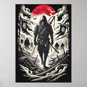 Ninja Warrior in Red Moon Battlefield - Japanisch Poster