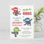 Ninja Warrior Karate Geburtstagsparty Einladungen (Stehend Vorderseite)