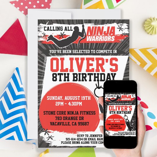 Ninja Warrior Karate Kid Birthday Party Einladung
