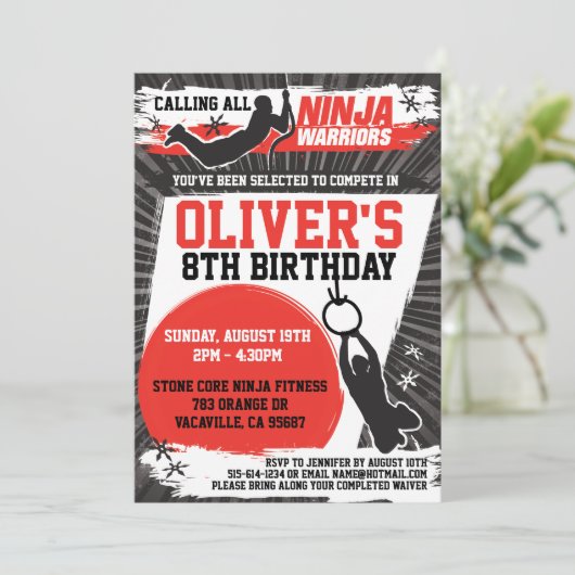 Ninja Warrior Karate Kid Birthday Party Einladung (Stehend Vorderseite)