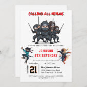 Ninja Warrior Kindergeburtstag Party Einladung (Vorne/Hinten)