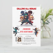 Ninja Warrior Kindergeburtstag Party Einladung (Stehend Vorderseite)