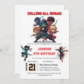 Ninja Warrior Kindergeburtstag Party Einladung (Vorne/Hinten)