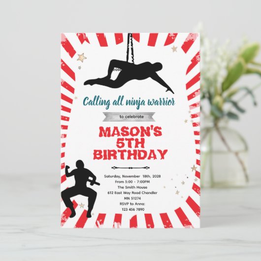 Ninja warrior party Invitation Einladung (Stehend Vorderseite)