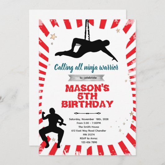 Ninja warrior party Invitation Einladung (Vorne/Hinten)