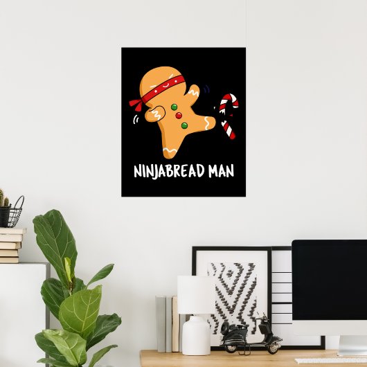 Ninjabread Man Funny Gingerbread Pun Dark BG Poster (Heimbüro)