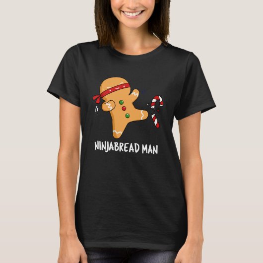 Ninjabread Man Funny Gingerbread Pun Dark BG T-Shirt (Vorderseite)