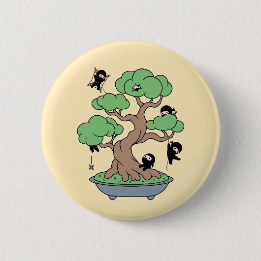 Ninjas in Bonsai Tree on Yellow Button (Vorderseite)