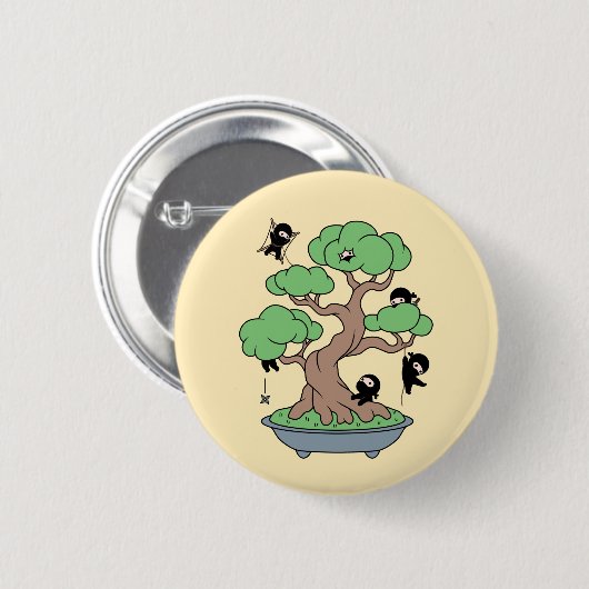 Ninjas in Bonsai Tree on Yellow Button (Vorne & Hinten)