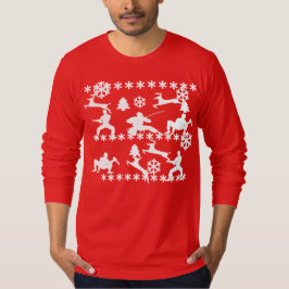Ninjas & Rentiere kämpfen hässliches Weihnachtsgeb T-Shirt