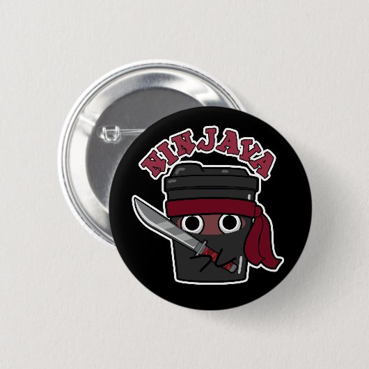 Ninjava Funny Ninja Java Kaffee Pub Dark BG Button (Vorne & Hinten)