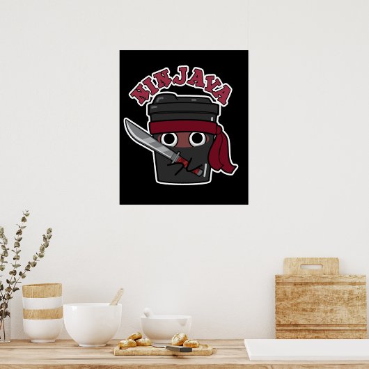 Ninjava Funny Ninja Java Kaffee Pub Dark BG Poster (Küche)