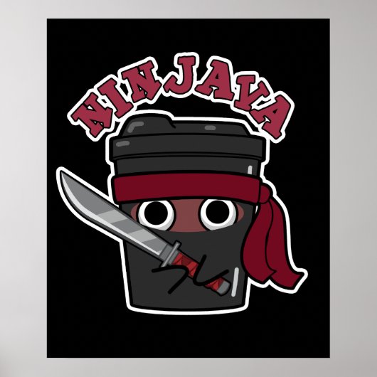 Ninjava Funny Ninja Java Kaffee Pub Dark BG Poster (Vorne)