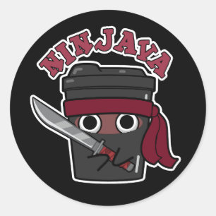 Ninjava Funny Ninja Java Kaffee Pub Dark BG Runder Aufkleber
