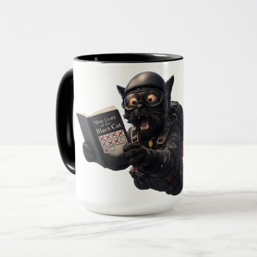 Ninth life, oh bugger, funny skydiving black cat t tasse (Vorderseite Links)
