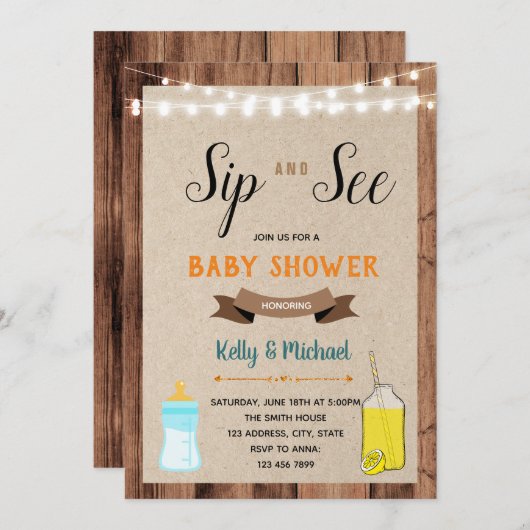 Nippen Sie und sehen Sie an Limonadeduschen-Party Einladung (Vorne/Hinten)