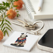 Nipper RCA Victor Dog Art in American Flag Blazer Schlüsselanhänger (Vorderseite rechts)