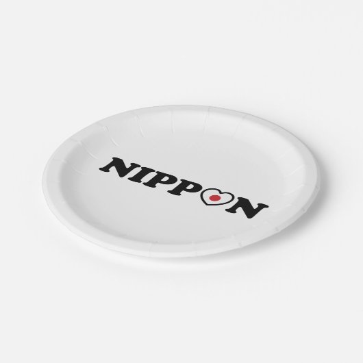 Nippon Liebe Herzenflagge Pappteller (Schrägansicht)