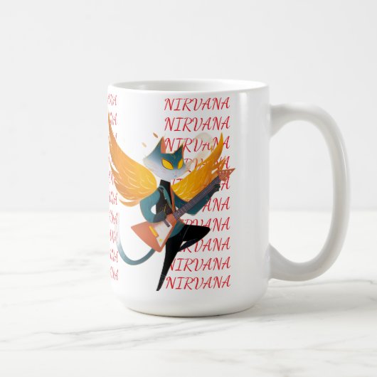 Nirvana-Katze mit Gitarre & Flügeln – Keramik-Tass Kaffeetasse (Rechts)