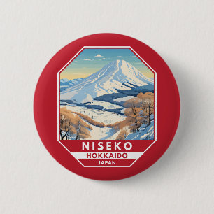 Niseko Hokkaido Japan Winter Reise Kunst Vintage Button
