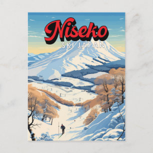 Niseko Hokkaido Japan Winter Reise Kunst Vintage Postkarte