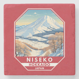 Niseko Hokkaido Japan Winter Reise Kunst Vintage Steinuntersetzer