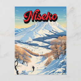Niseko Hokkaido Japan Winter Travel Art Vintag Postkarte