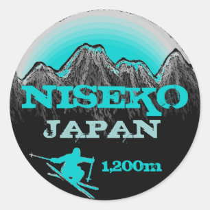 Niseko Japan aquamarine Skikunst-Aufzugaufkleber Runder Aufkleber