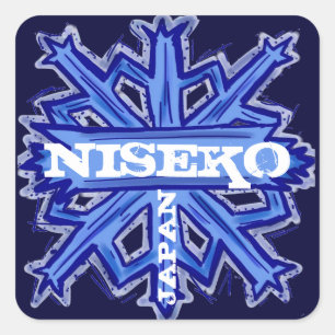 Niseko Japan blaue Schneeflocke-Kunstaufkleber Quadratischer Aufkleber