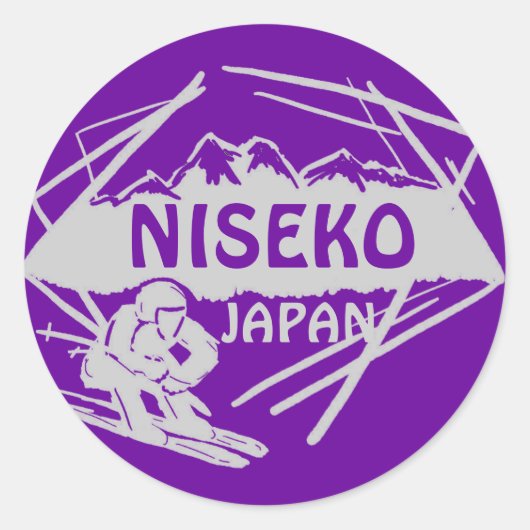 Niseko Japan lila graue Skigobilder-Kunstkleber Runder Aufkleber (Vorderseite)