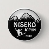 Niseko Japan Schwarz-weißer Snowboard-Kunstknopf Button (Vorderseite)