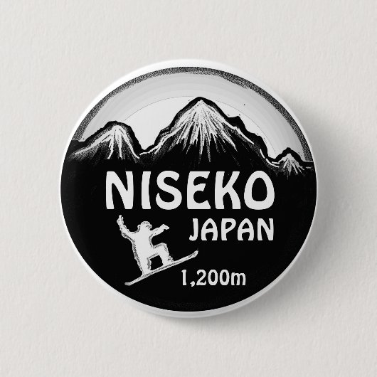 Niseko Japan Schwarz-weißer Snowboard-Kunstknopf Button (Vorderseite)