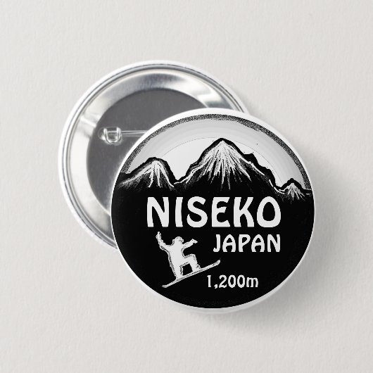 Niseko Japan Schwarz-weißer Snowboard-Kunstknopf Button (Vorne & Hinten)