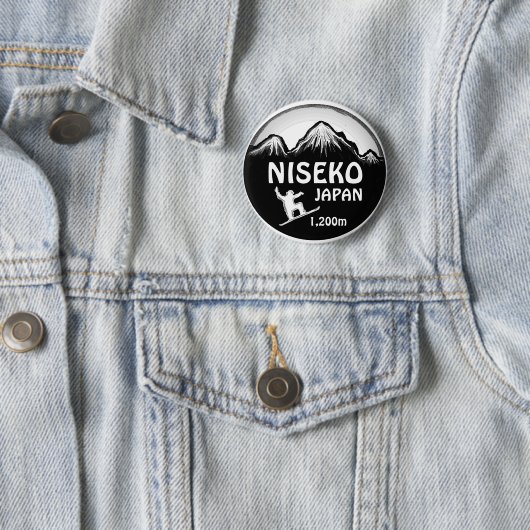Niseko Japan Schwarz-weißer Snowboard-Kunstknopf Button (Beispiel)