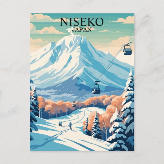Niseko, Japan: Skireisen Vintag Postkarte (Vorderseite)