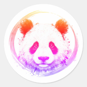 Nishiki-Serie - Neon Sumi-e gaffender Panda Runder Aufkleber