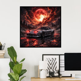 Nissan 240SX unter einem karmesinroten Mond Poster
