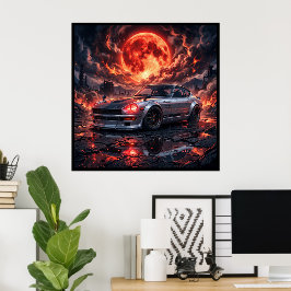 Nissan Fairlady 240z unter einem karmesinroten Mon Poster