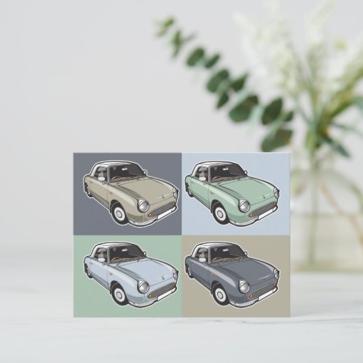 Nissan Figaro in vier Farben Postkarte (Stehend Vorderseite)