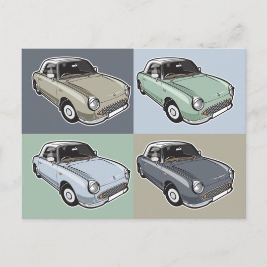 Nissan Figaro in vier Farben Postkarte (Vorderseite)