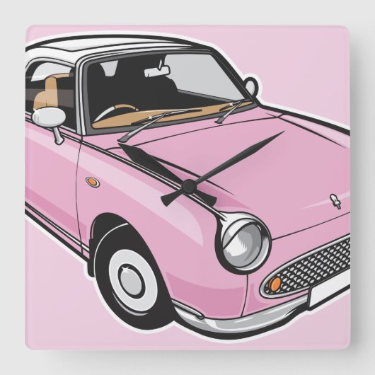 Nissan Figaro Pink Quadratische Wanduhr (Vorderseite)