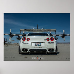 Nissan GT-R35 LibertyWalk Widebody mit Flugzeug Poster