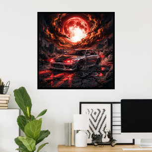 Nissan Silvia S14 unter einem karmesinroten Mond Poster