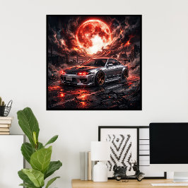 Nissan Silvia S15 unter einem karmesinroten Mond Poster